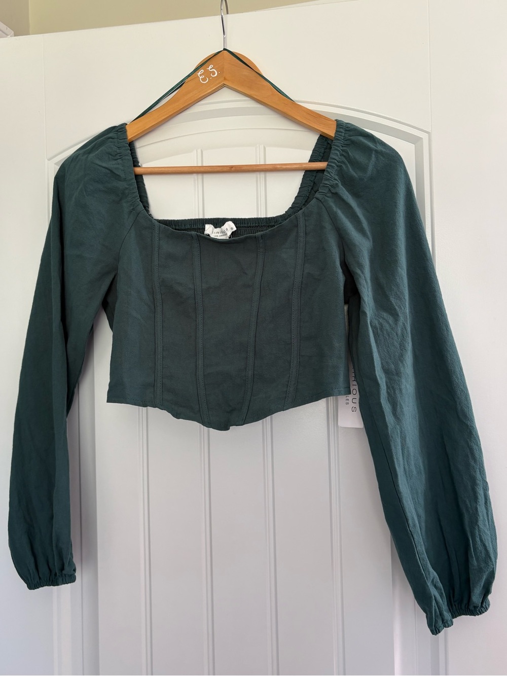 Long Sleeve Corset Style Crop Top - Deep Green